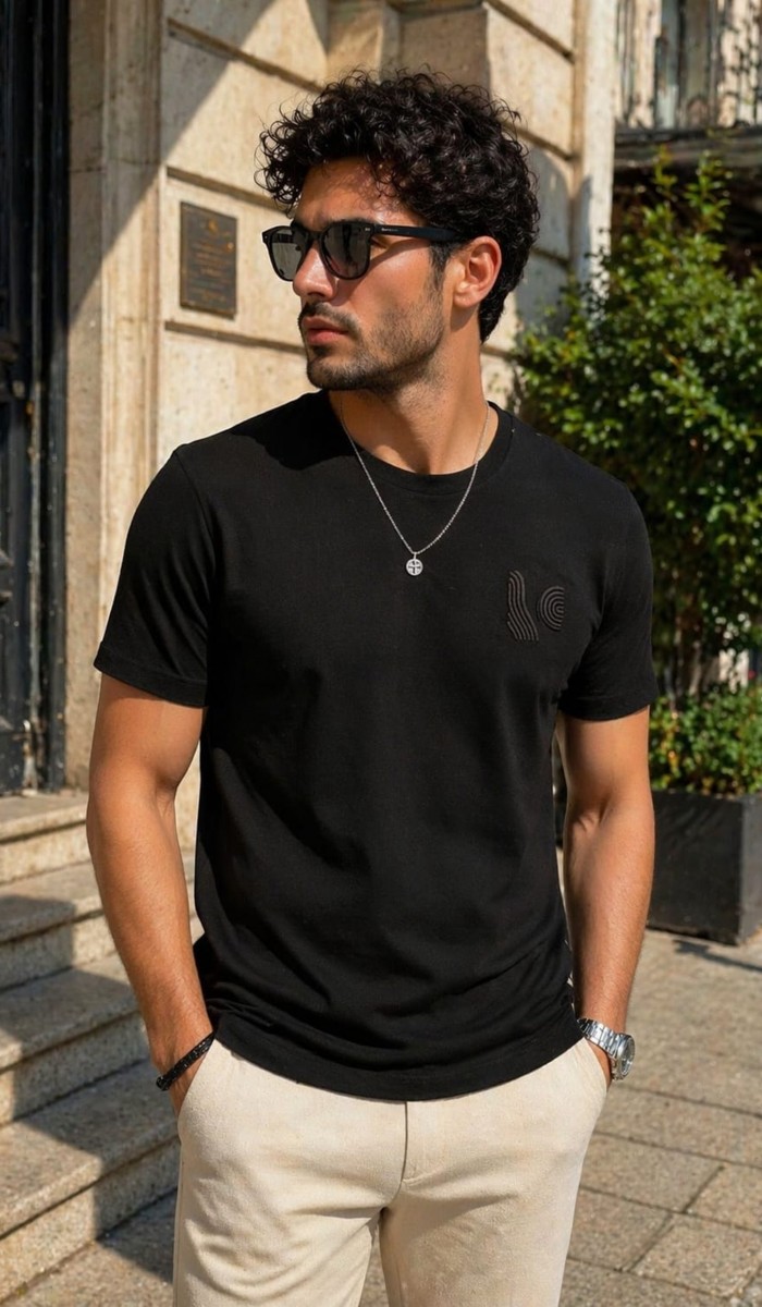 Erkek Siyah Basic T-Shirt 